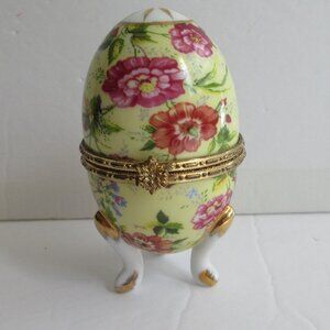 Formalities Baum Bros Hinged Fine Porcelain Egg Trinket Ring Jewelry Box Vintage